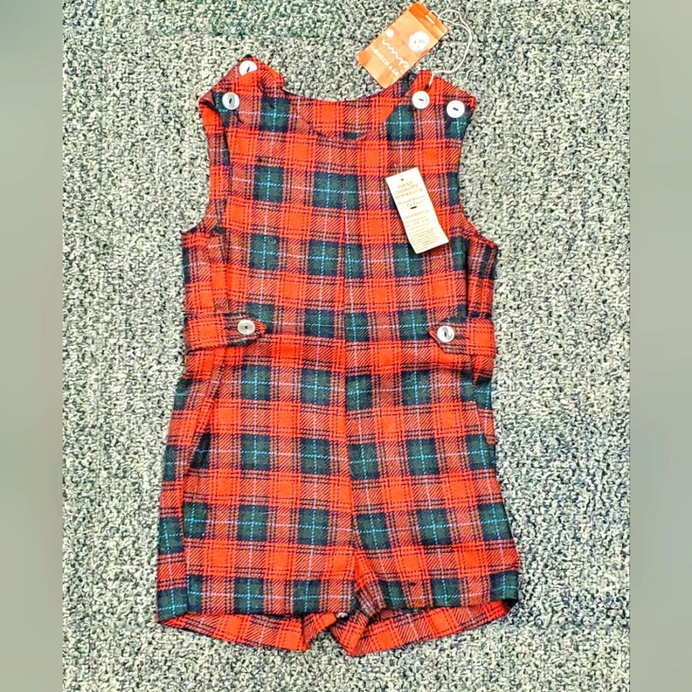New IMP Originals Dress Overalls for Children Red Plaid Wool NWT Vintage 1980s